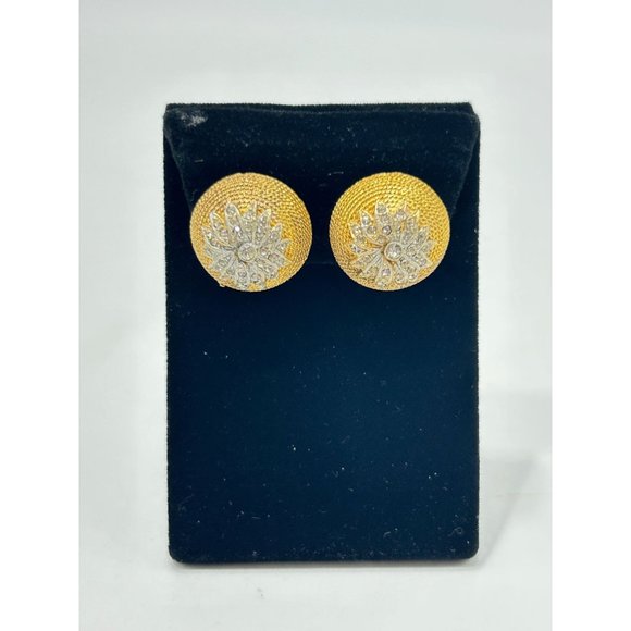 Vintage Signed CORO Clip On Earrings Textured Domed Rhinestones Classic Elegant - Picture 2 of 10